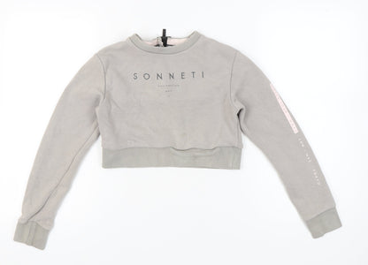 Additional front view of Sonneti girls’ grey logo pullover sweatshirt 12-13y crew neck long sleeve