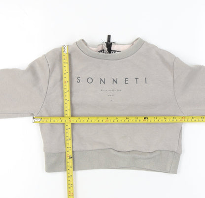 Back view of Sonneti girls’ grey logo pullover sweatshirt 12-13y crew neck long sleeve