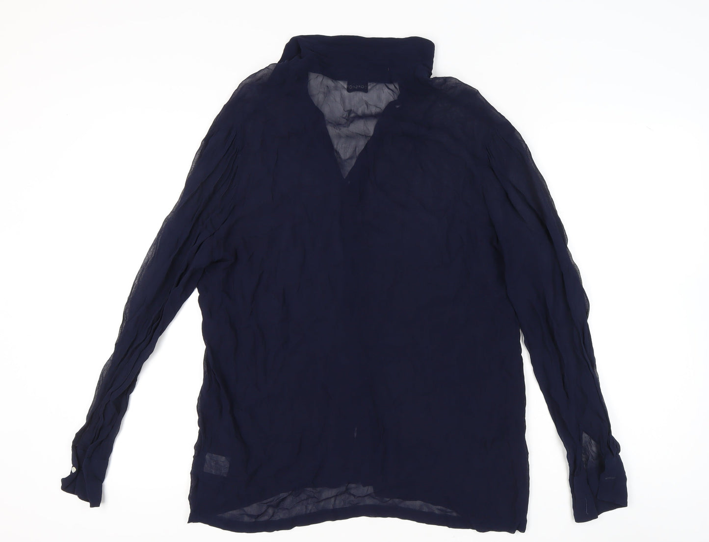 Topshop Womens Blue Size 10 Sheer Long Sleeve Button-Up Shirt