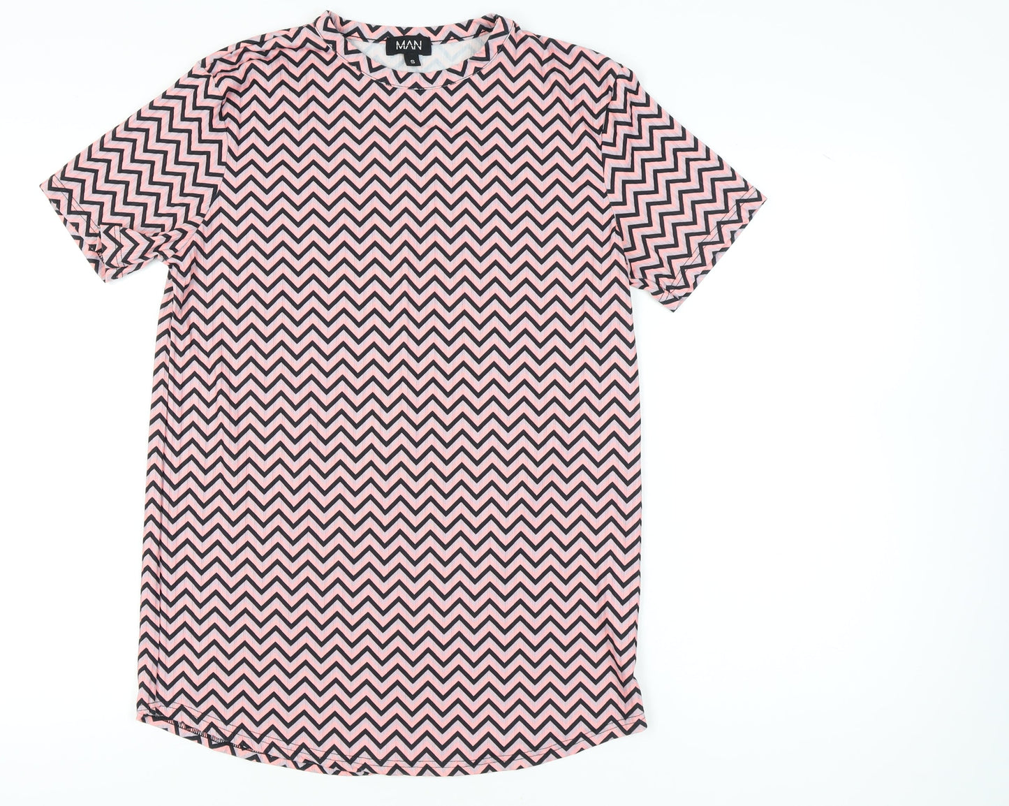 MAN Mens Pink Geometric Jersey T-Shirt Size S Regular Fit