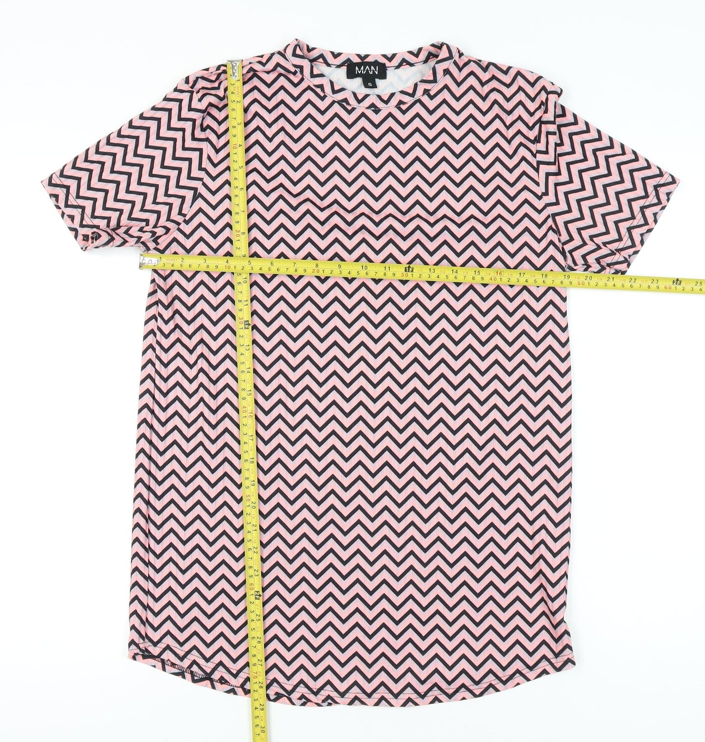 MAN Mens Pink Geometric Jersey T-Shirt Size S Regular Fit