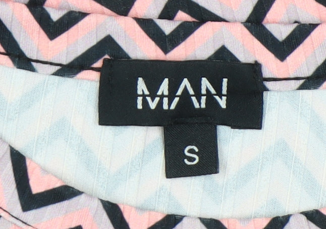 MAN Mens Pink Geometric Jersey T-Shirt Size S Regular Fit