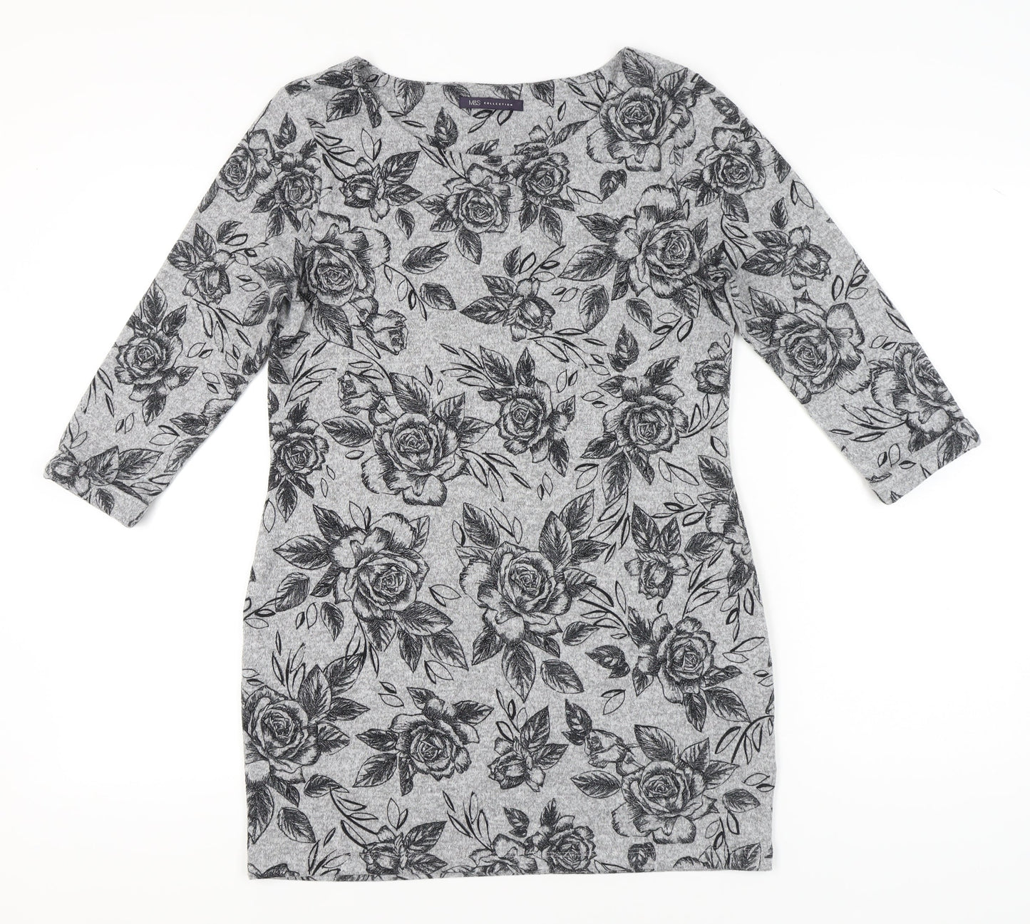 Marks and Spencer Women’s Grey Floral Shift Dress Size 12