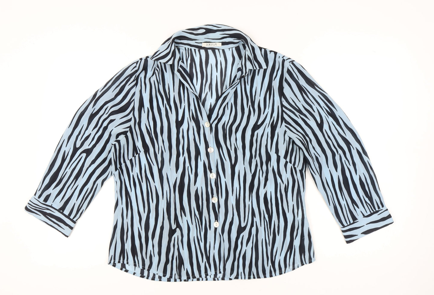 Platinum Womens Blue Animal Print Button-Up Shirt Size 16