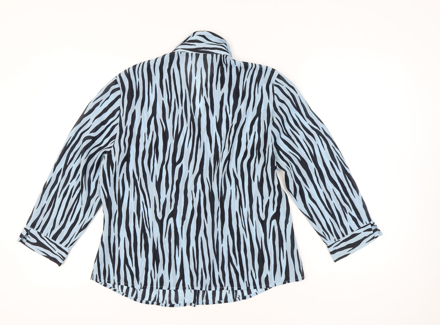 Platinum Womens Blue Animal Print Button-Up Shirt Size 16