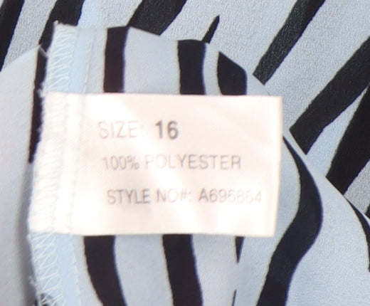 Platinum Womens Blue Animal Print Button-Up Shirt Size 16