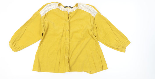 Zara Basic Women’s Yellow Crochet Button Tunic Blouse Size 8