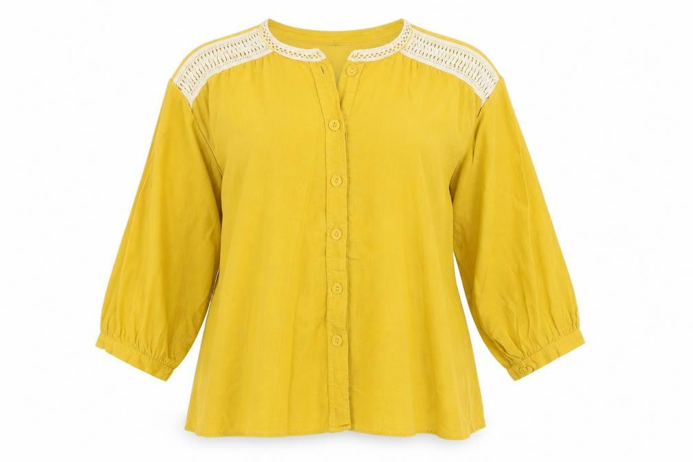 Zara Basic Women’s Yellow Crochet Button Tunic Blouse Size 8