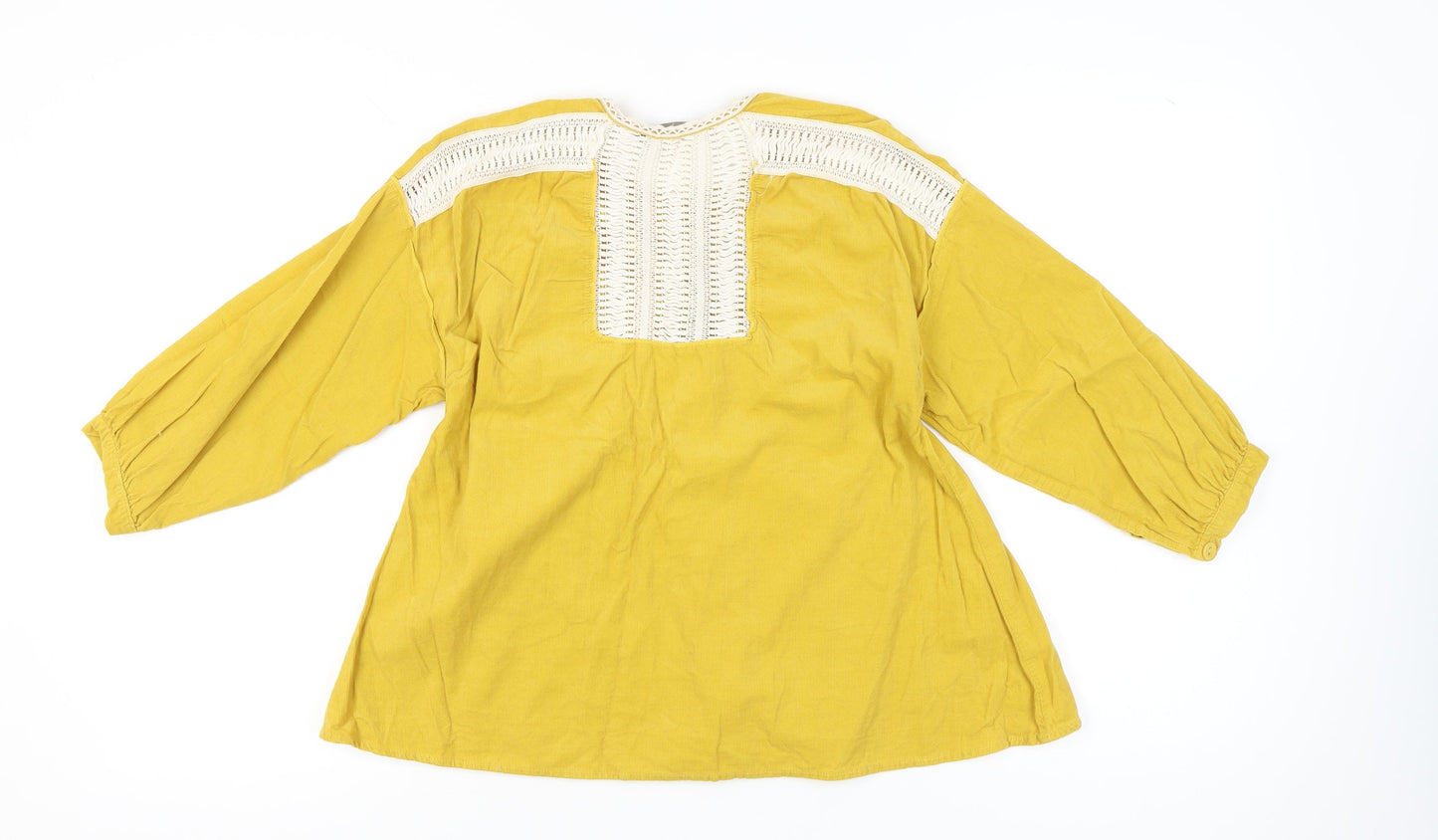 Zara Basic Women’s Yellow Crochet Button Tunic Blouse Size 8