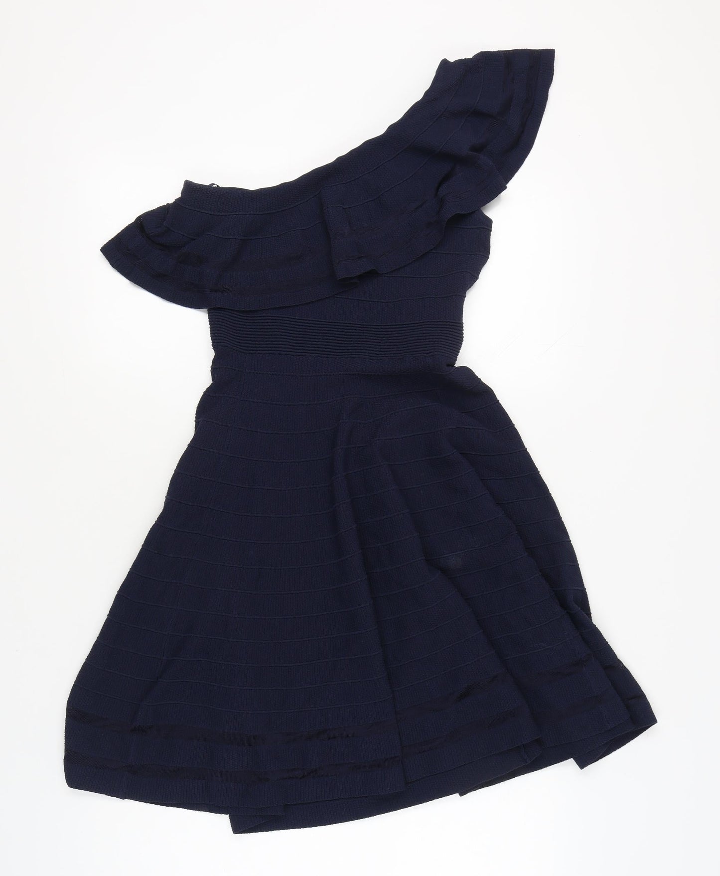 Ted Baker Women’s Blue One Shoulder Fit & Flare Ruffle Dress Size M