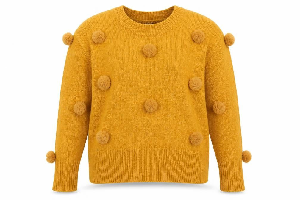 Zara Women Yellow Pom Pom Knit Jumper Pullover S Wool Blend