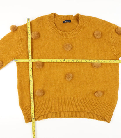 Zara Women Yellow Pom Pom Knit Jumper Pullover S Wool Blend