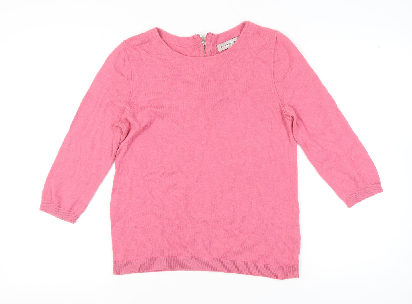 Amaryllis Women Pink Crew Neck Pullover Jumper L 3/4 Sleeve