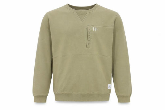 Front view of Holyfield boys’ green pullover sweatshirt 14-16y regular fit crew neck