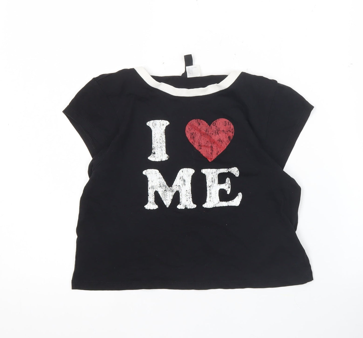 H&M Divided Women’s Black Cropped T-Shirt Size 12 Funny Graphic