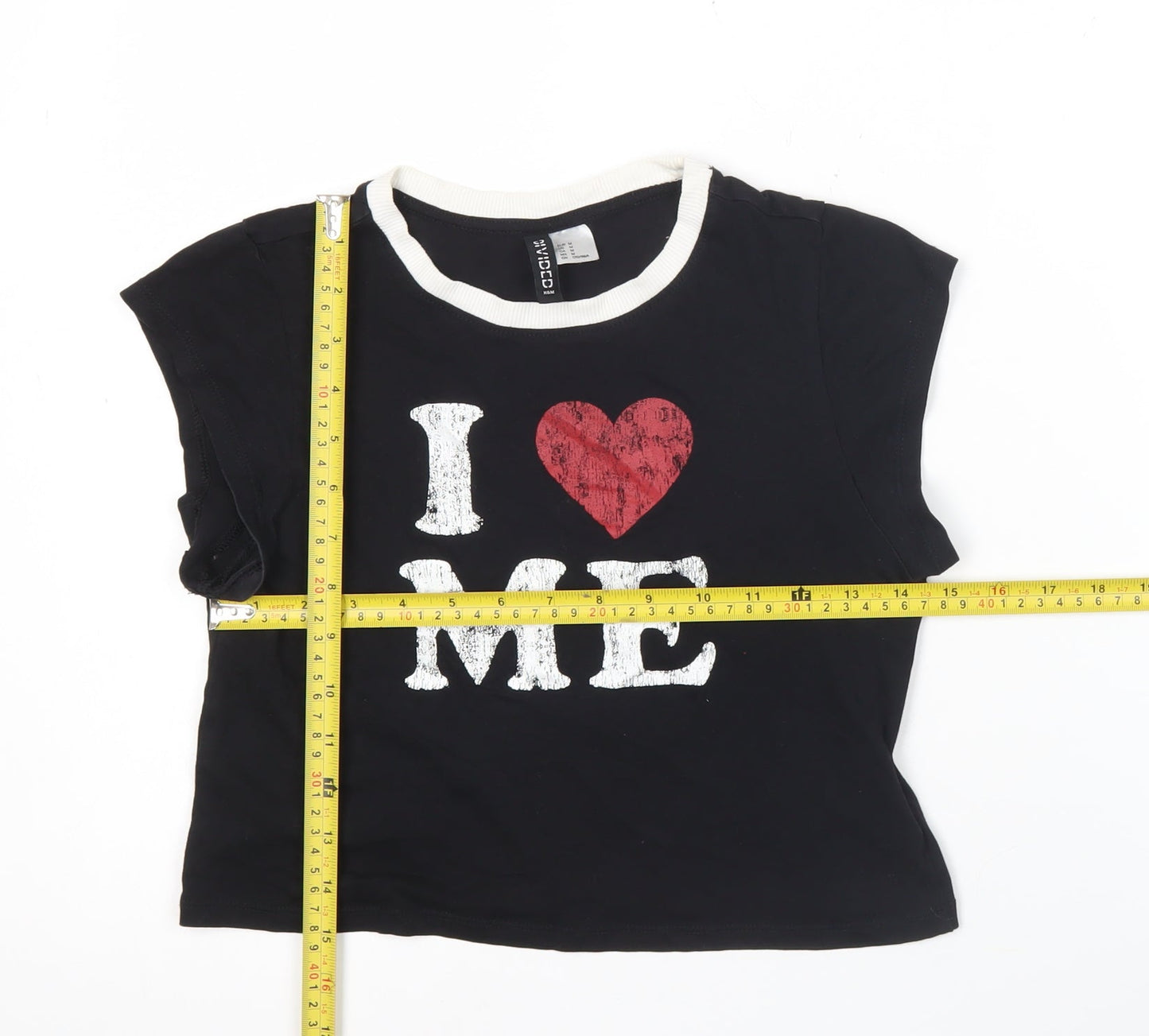 H&M Divided Women’s Black Cropped T-Shirt Size 12 Funny Graphic