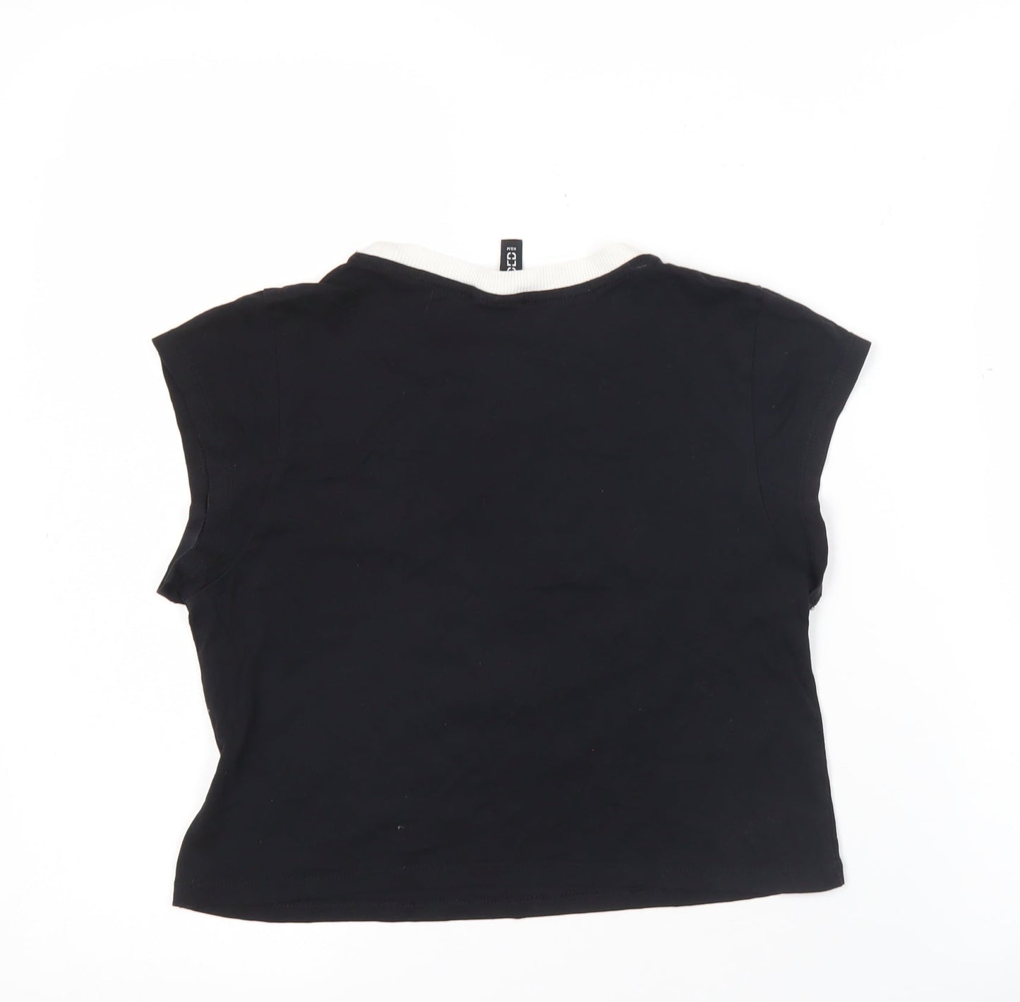 H&M Divided Women’s Black Cropped T-Shirt Size 12 Funny Graphic