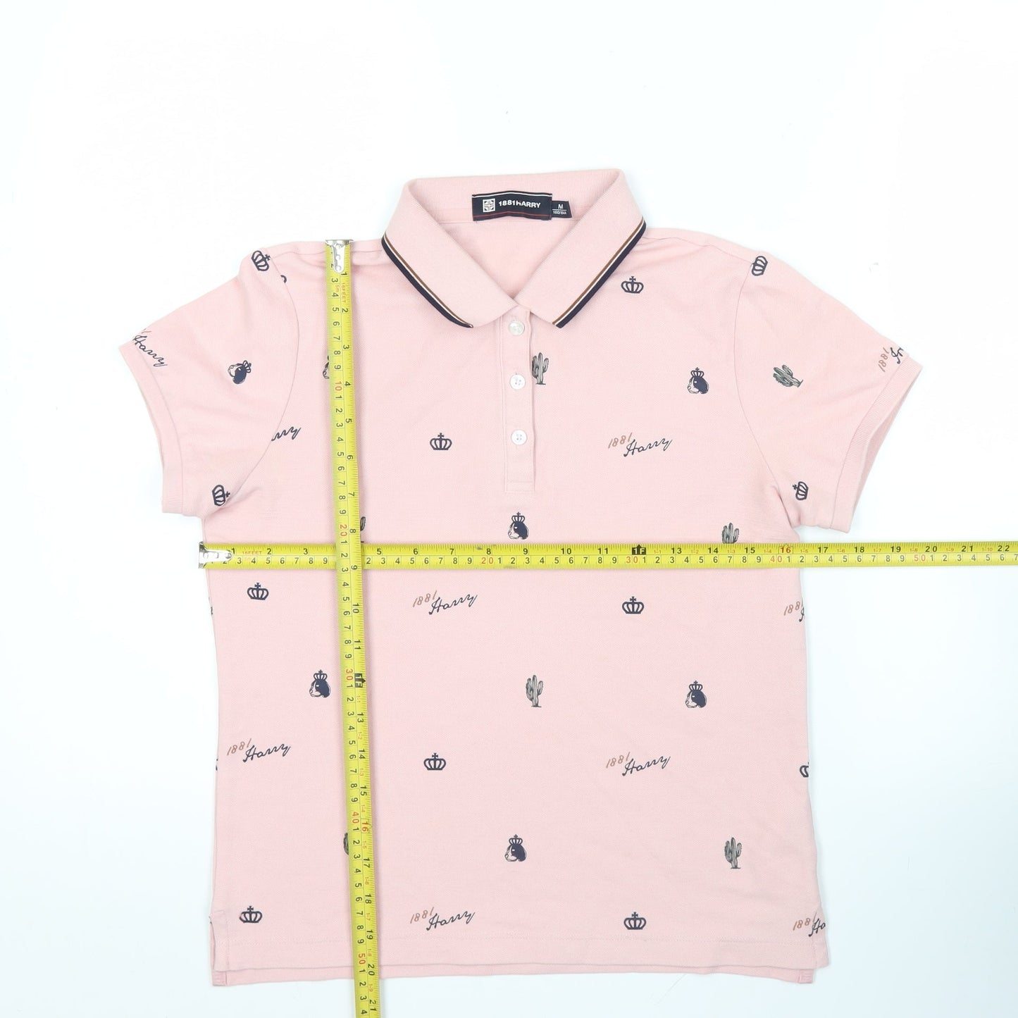 1881 Harry Boys Pink Polo Shirt Age 14 Graphic Crown Cactus Print