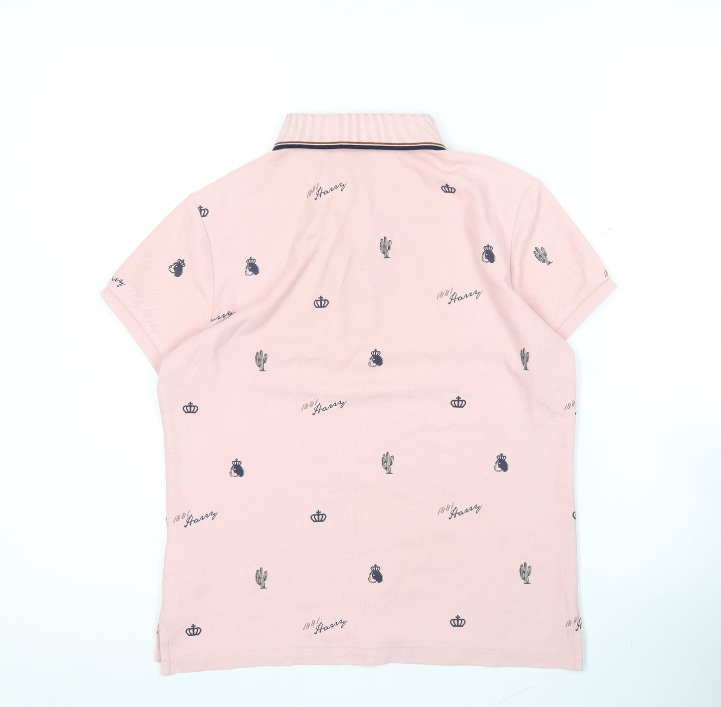 1881 Harry Boys Pink Polo Shirt Age 14 Graphic Crown Cactus Print