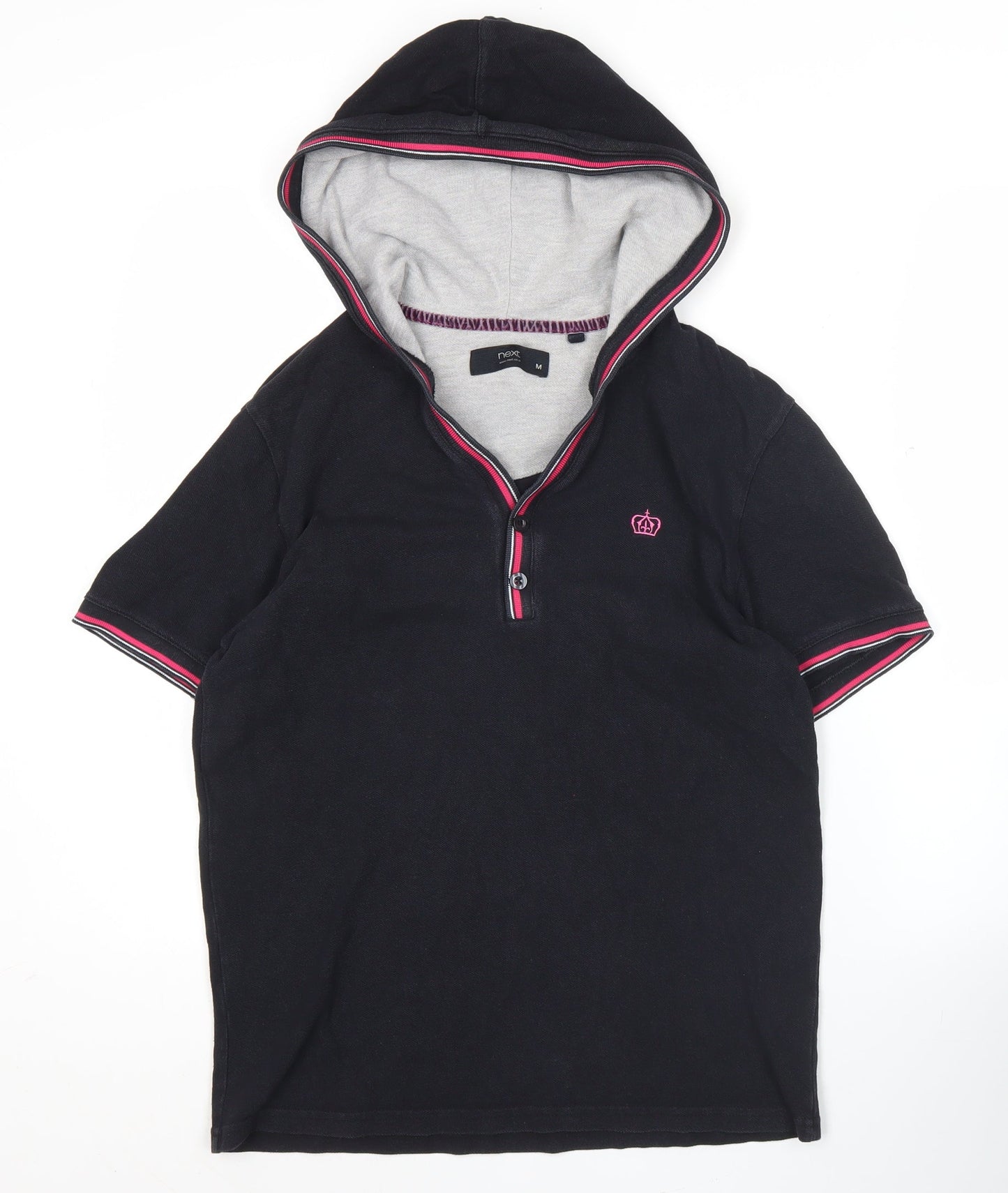 Next Women’s Black Polo Hoodie Top Size M Short Sleeve Cotton