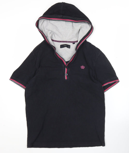 Next Women’s Black Polo Hoodie Top Size M Short Sleeve Cotton