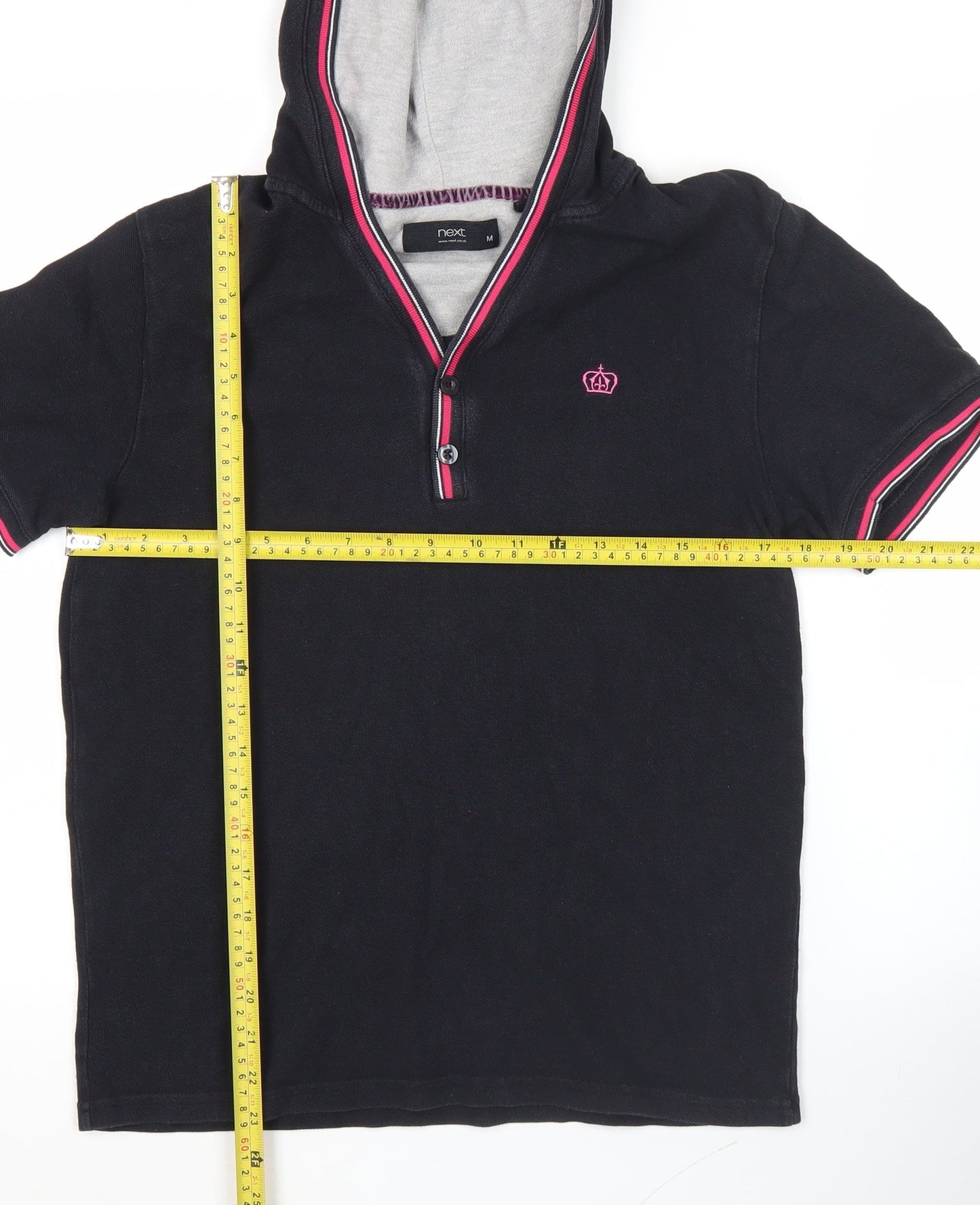 Next Women’s Black Polo Hoodie Top Size M Short Sleeve Cotton