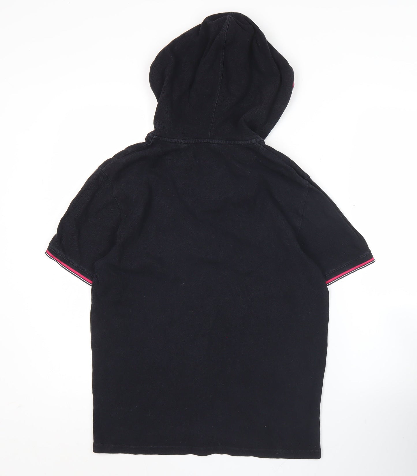 Next Women’s Black Polo Hoodie Top Size M Short Sleeve Cotton