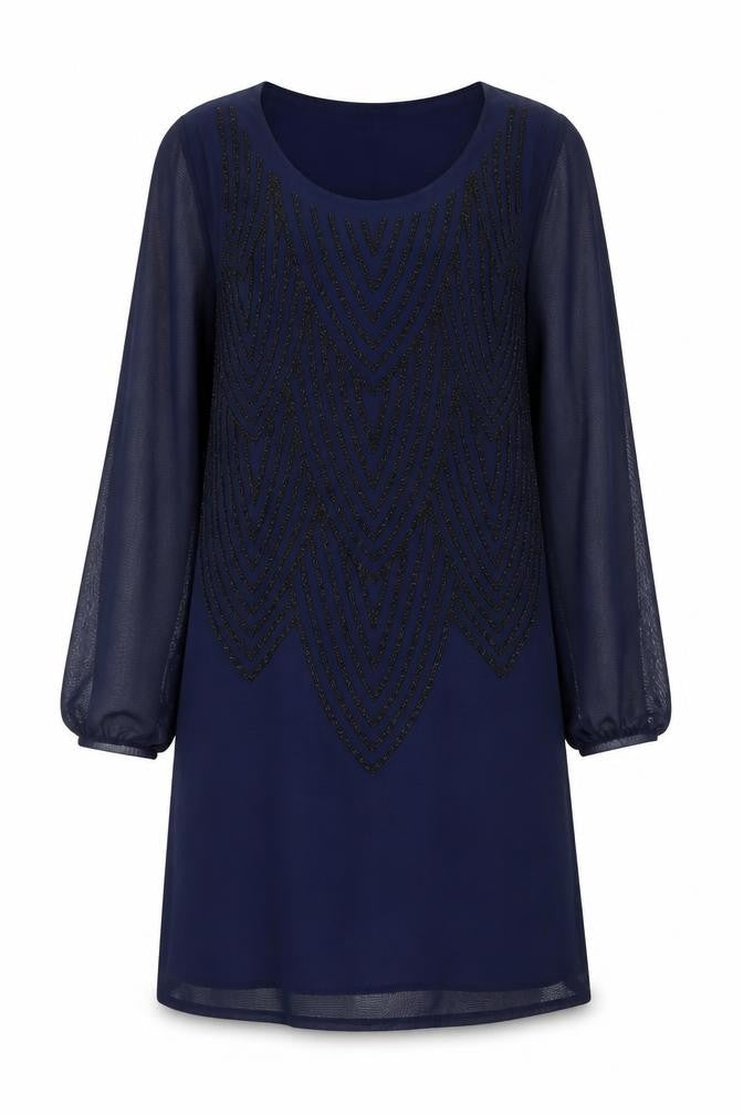 BHS Women’s Blue Sequin Shift Dress Size 16 Long Sleeve