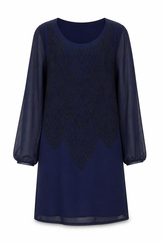 BHS Women’s Blue Sequin Shift Dress Size 16 Long Sleeve