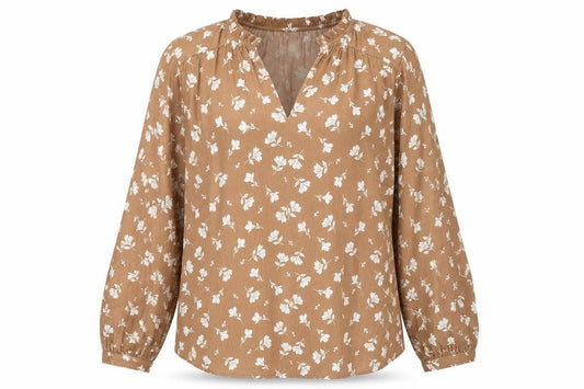 Marks and Spencer Women’s Brown Floral Blouse Size 14 V-Neck Tunic Top
