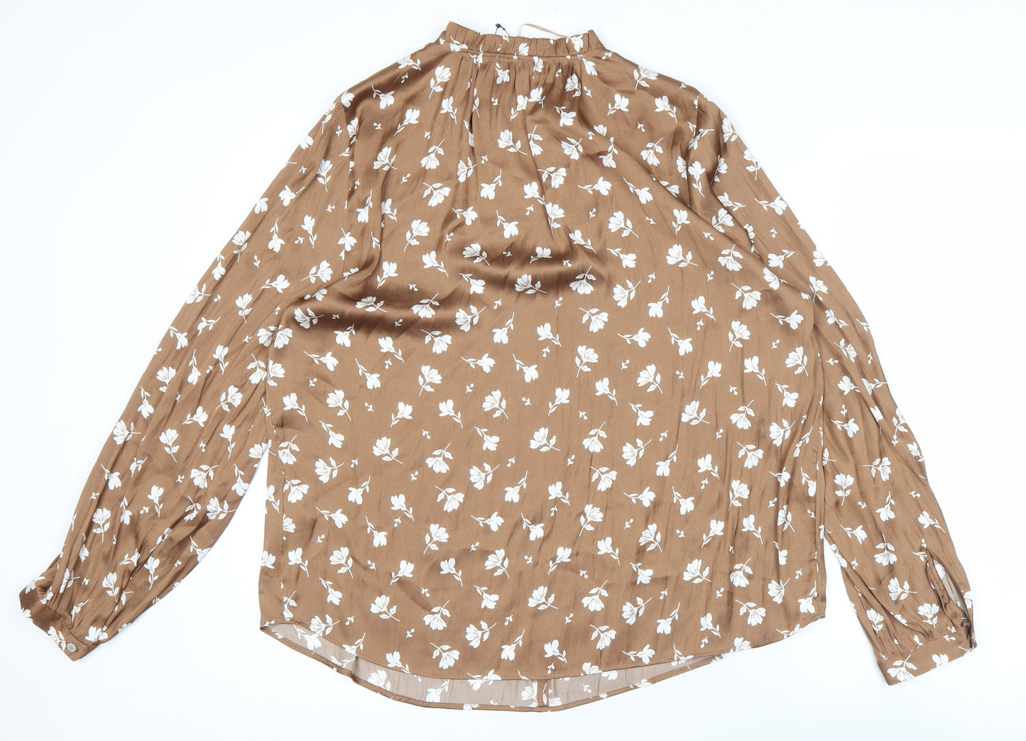 Marks and Spencer Women’s Brown Floral Blouse Size 14 V-Neck Tunic Top