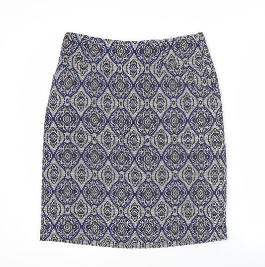 White Stuff Women’s Blue Geometric Pencil Skirt Size 8