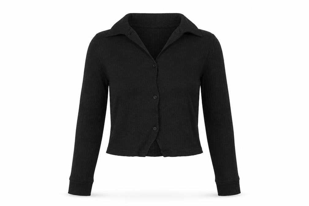 Firetrap Womens Black Size 8 Cropped Button-Up Long Sleeve Shirt
