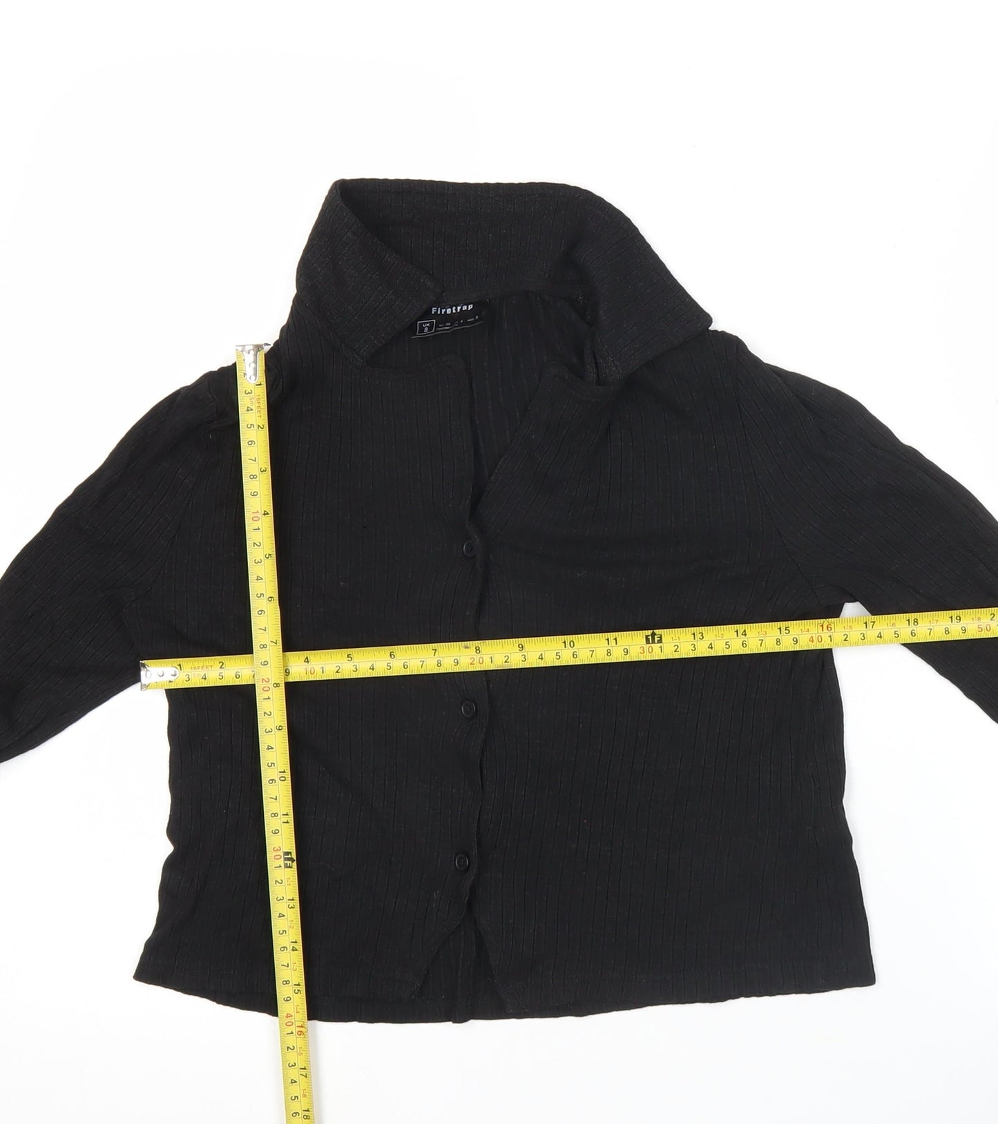 Firetrap Womens Black Size 8 Cropped Button-Up Long Sleeve Shirt