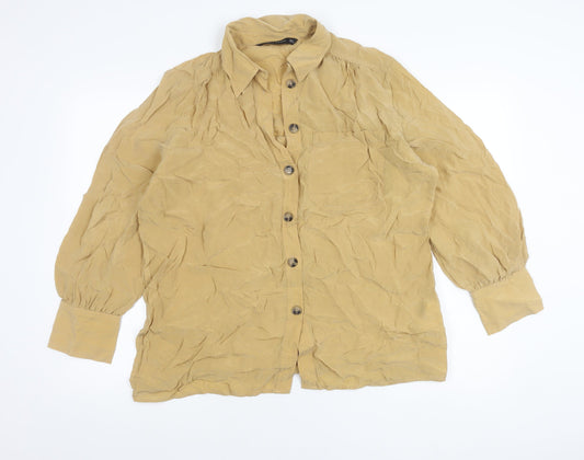 Zara Woman Beige Cupro Button-Up Shirt Womens L Long Sleeve