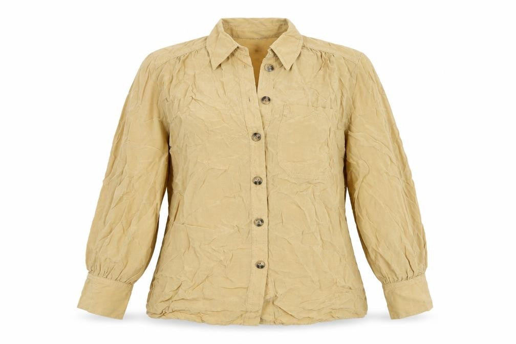 Zara Woman Beige Cupro Button-Up Shirt Womens L Long Sleeve
