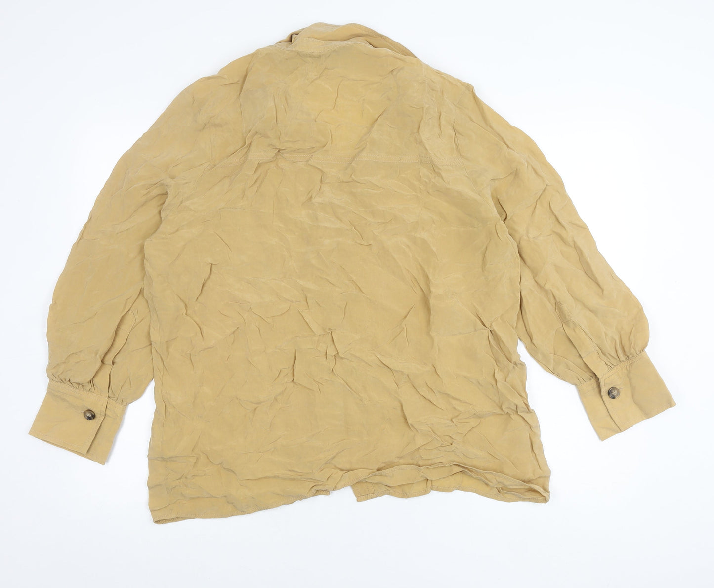 Zara Woman Beige Cupro Button-Up Shirt Womens L Long Sleeve