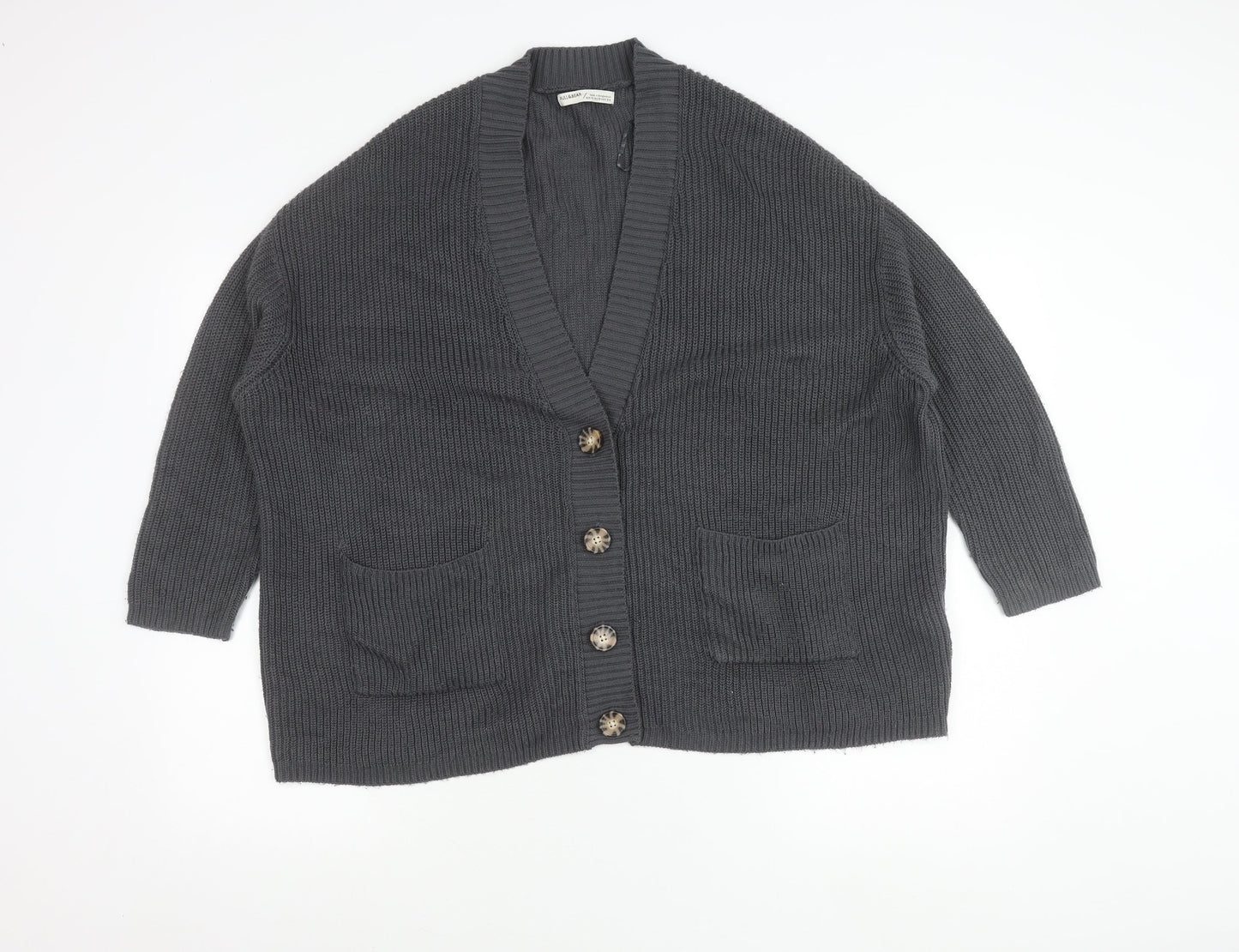 Pull&Bear Womens Grey XS Chunky Knit Cardigan V-Neck