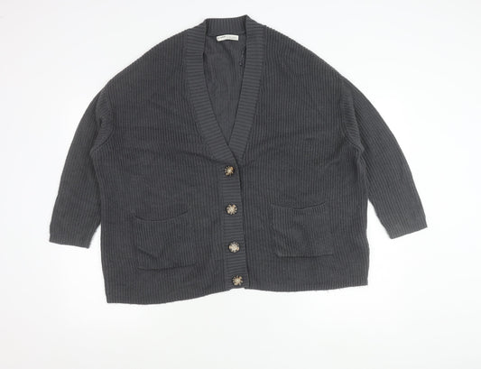 Pull&Bear Womens Grey XS Chunky Knit Cardigan V-Neck