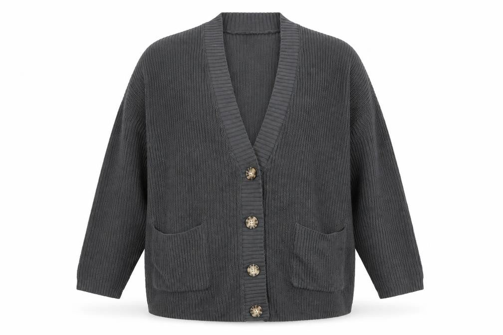 Pull&Bear Womens Grey XS Chunky Knit Cardigan V-Neck