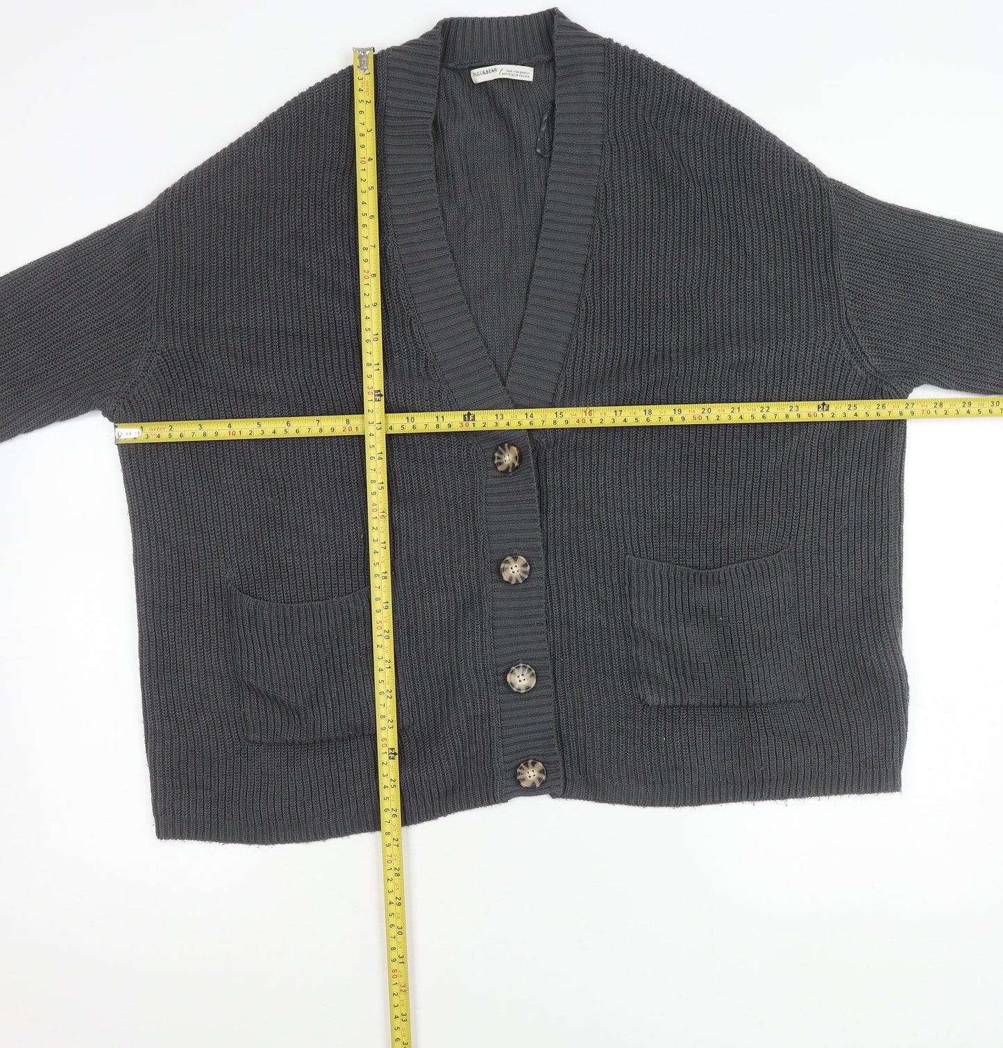 Pull&Bear Womens Grey XS Chunky Knit Cardigan V-Neck