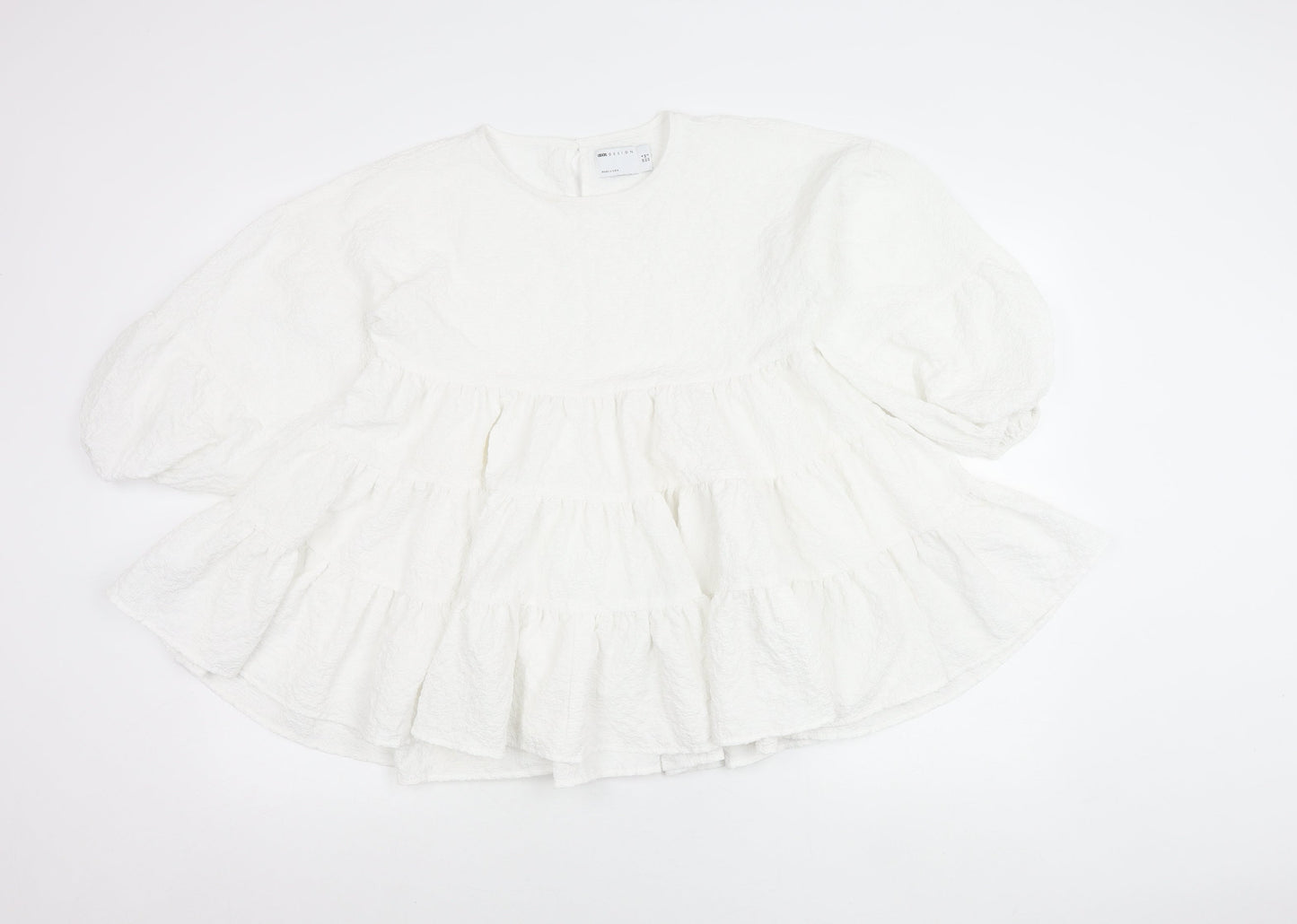 ASOS Design Women’s White Cotton Tunic Blouse UK 6 Puff Sleeve