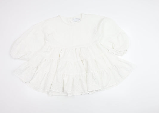 ASOS Design Women’s White Cotton Tunic Blouse UK 6 Puff Sleeve