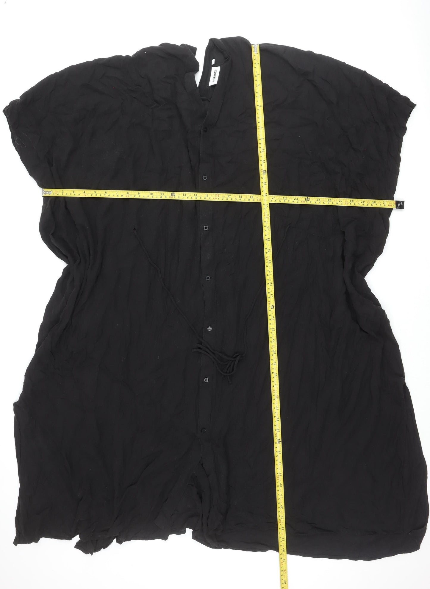 Weekday Women's Black Shirt Dress L Collared Button Casual Long