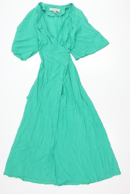 Liquorish Women’s Green Size 8 Maxi Dress Kimono Sleeve Belted