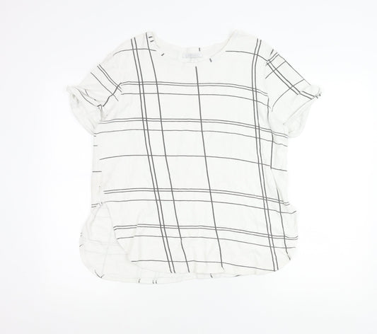 Zara Women White Check T-Shirt Size 12 Short Sleeve Cotton
