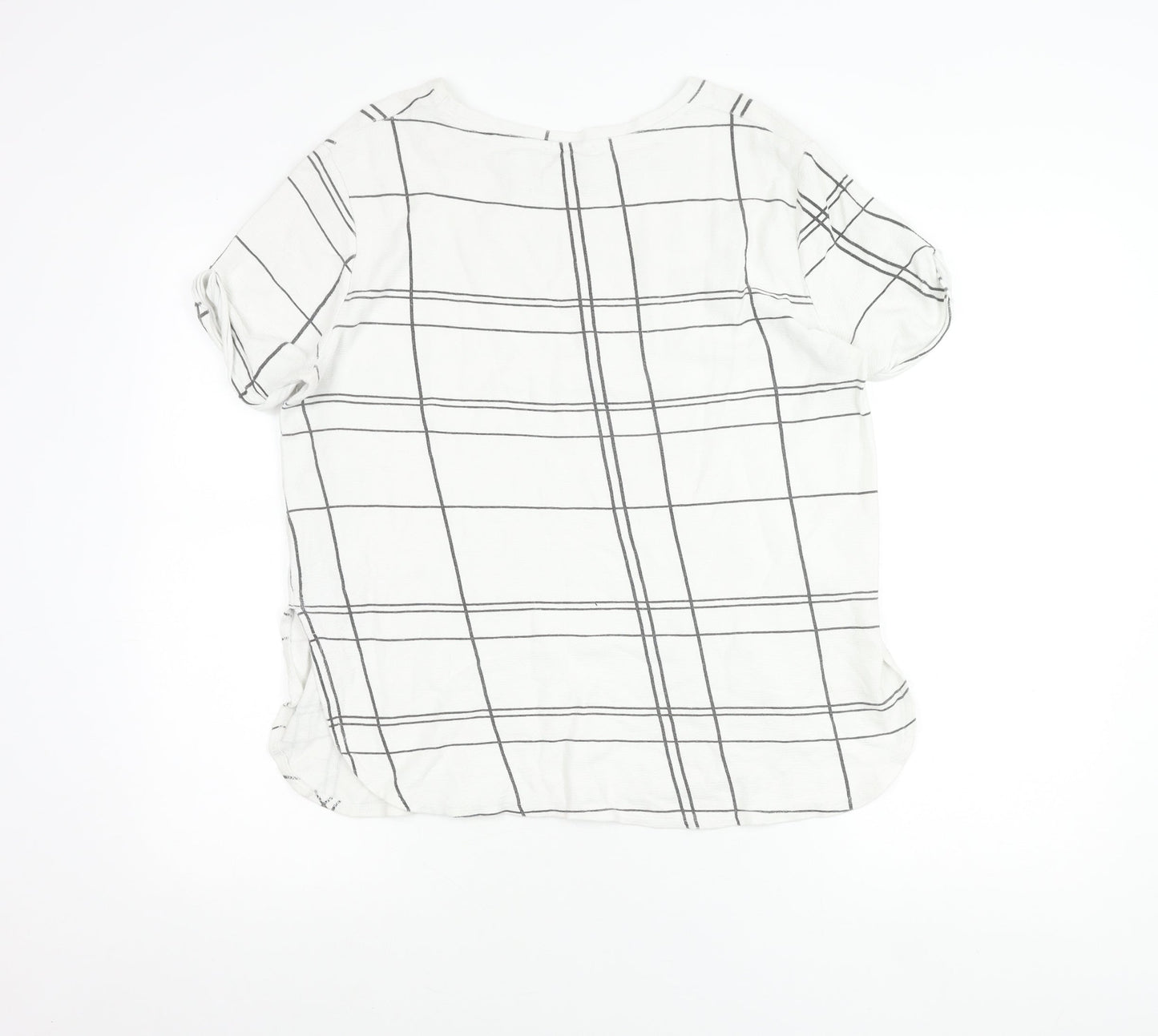 Zara Women White Check T-Shirt Size 12 Short Sleeve Cotton