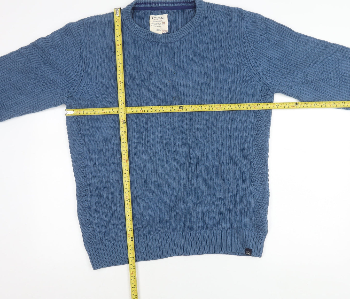 Fat Face Mens Blue Cotton Crew Neck Jumper L Regular Fit Knitwear