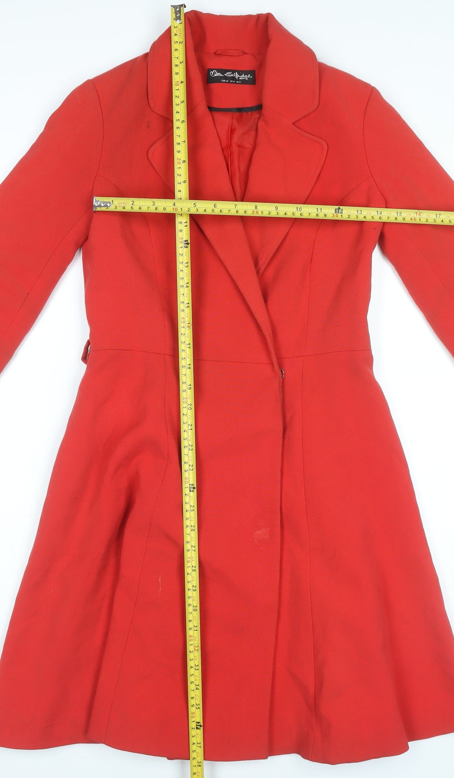 Miss Selfridge Women Red Long Coat UK 8 Classic Overcoat