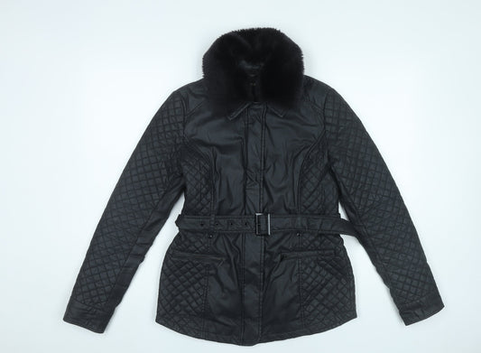 Oasis Women’s Black Quilted Mid-Length Belted Jacket S